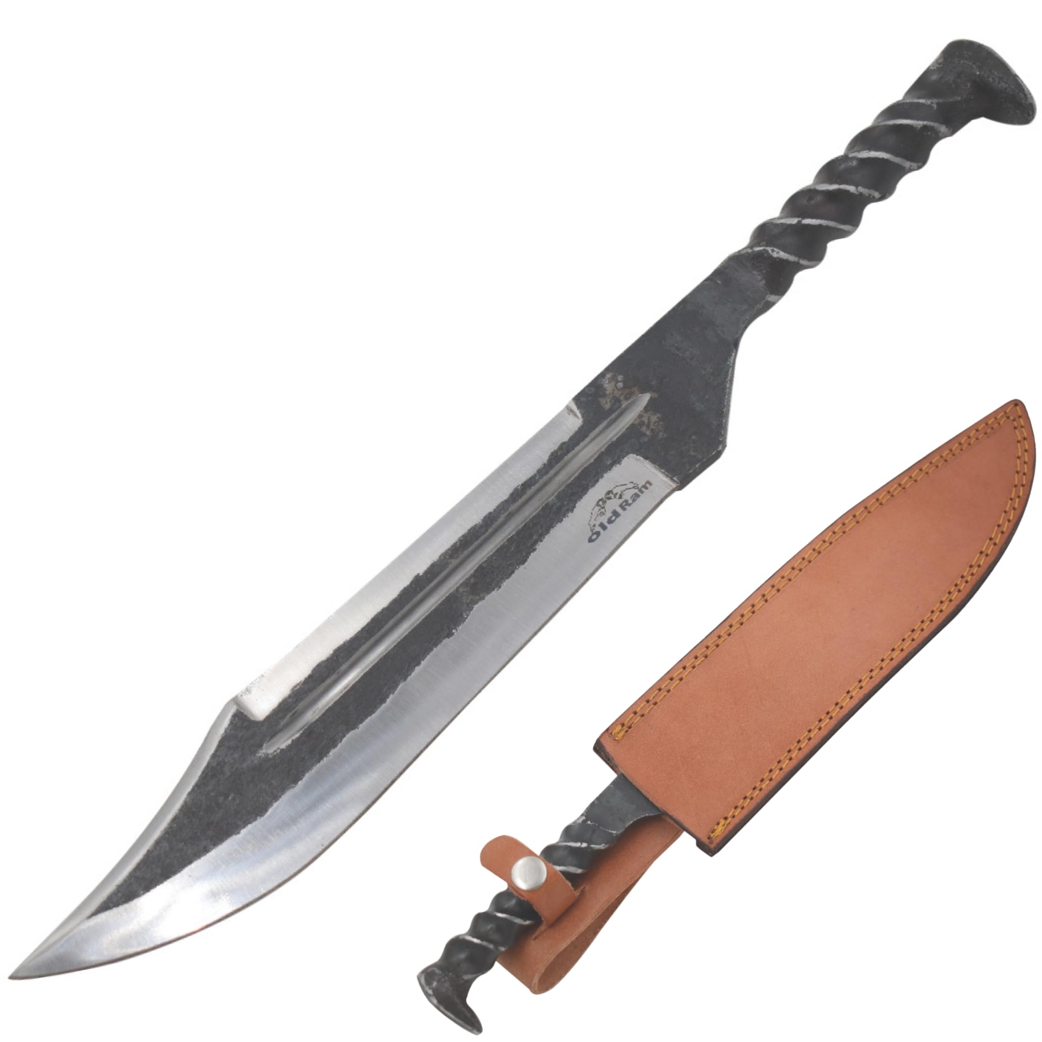 Handmade Railroad Spike High Carbon Steel Blade Fix Blade Hunting Outdoor Knife with Leather Carrying Case