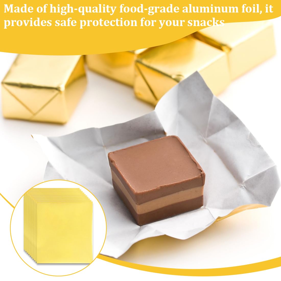 NHQZ Confezione di 100 fogli di alluminio dorati, 19 x 16 cm, Carta alluminio, per alimenti, perfetti per carta da regalo e progetti fai da te per feste e celebrazioni, Pellicola alimenti