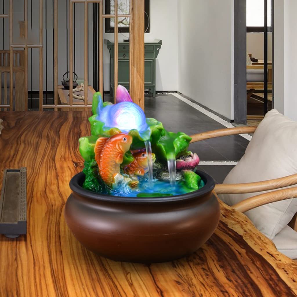 Fuente Cascada Fuente De Mesa para Interiores, Cascada, Pequeña Fuente De Agua Relajante con Luz LED, Decoración De Características De Agua De Escritorio Objeto Portafelicidad