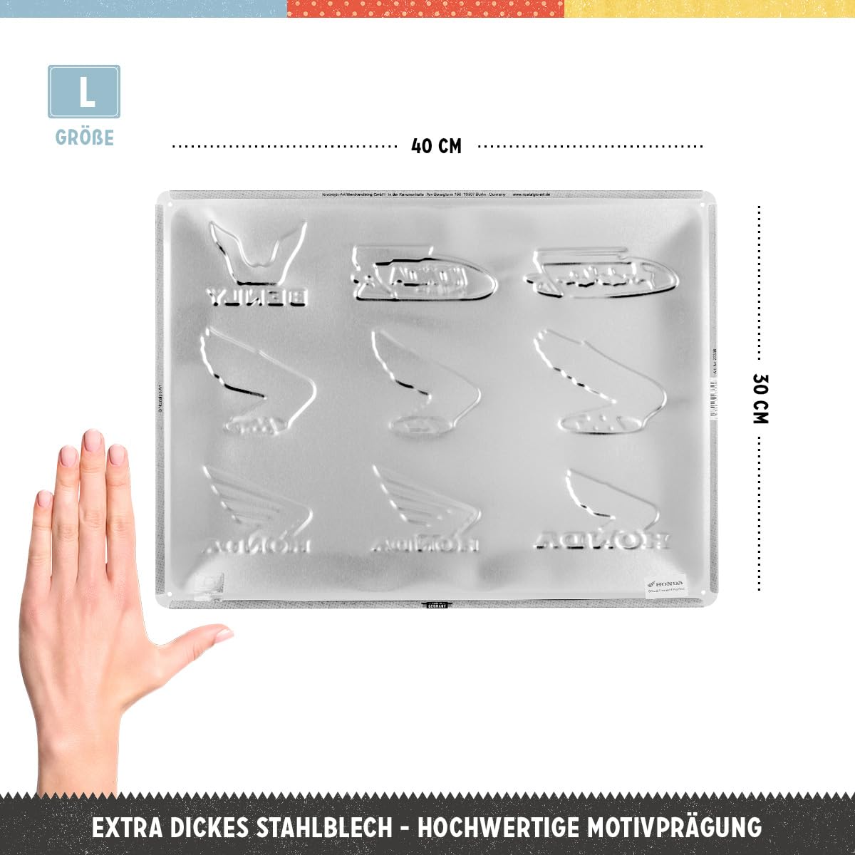 Targa Vintage Honda MC - Parking Only, Metallica 30x40cm, Decorazione Retr&ograve; Per Appassionati Moto