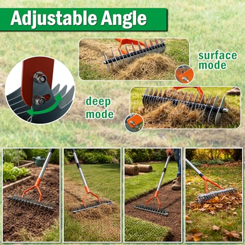 Rastrillo para césped con mango ajustable de 40 a 70 pulgadas miniatura 3