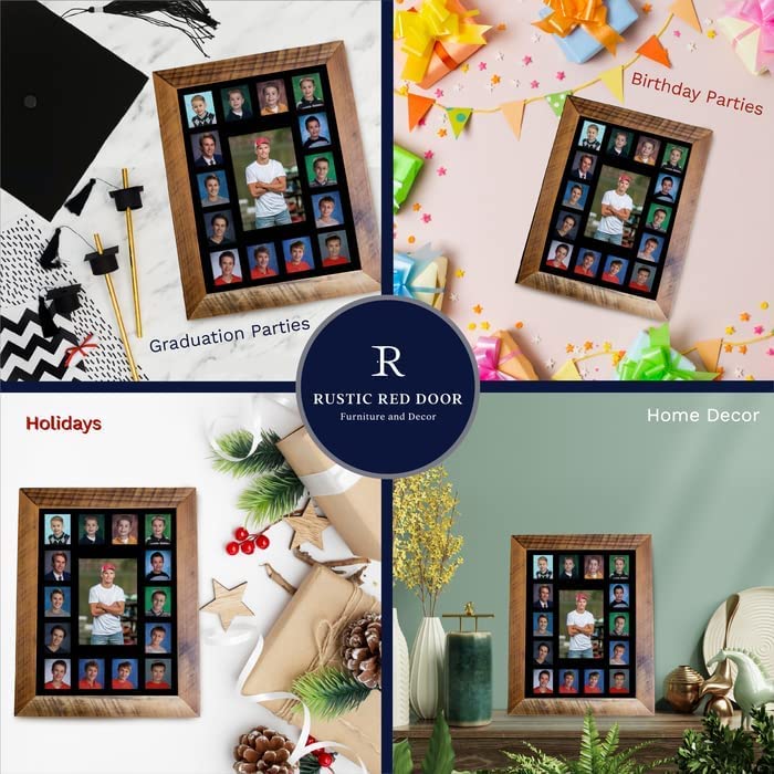 Image of Rustic Red Door Co. School Years Reclaimed Wood Picture Frame - 11x14 Wooden Framed 15 Photo Collage Mat Pre-School & Kindergarten to 12th Grade High School Graduation (Class of 2033, Black)