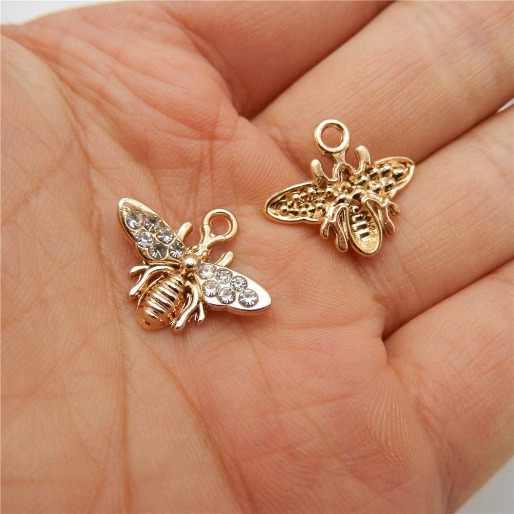 Lot of (x20) Gold Plated Crystal Rhinestones Enamel Metal Honeybee Craft Cute Bee Charms 20x17mm (approx.0.79 by 0.67 inch) Bracelets Earrings Necklaces Pendants Findings - Image 2