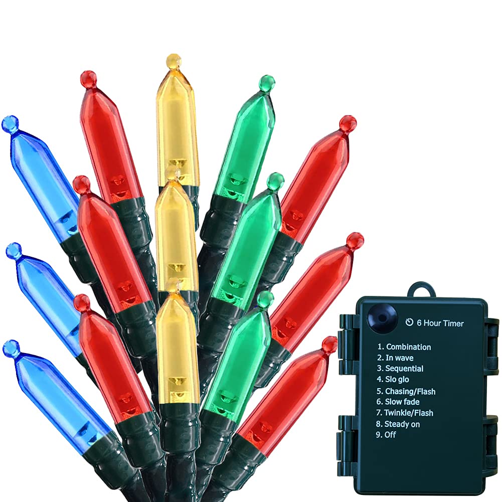 Christmas Lights - Battery Operated String Lights 50 LED Mini Lights 8 Modes Green Wire Mini Light Set with Timer for Christmas Tree Wreath Party