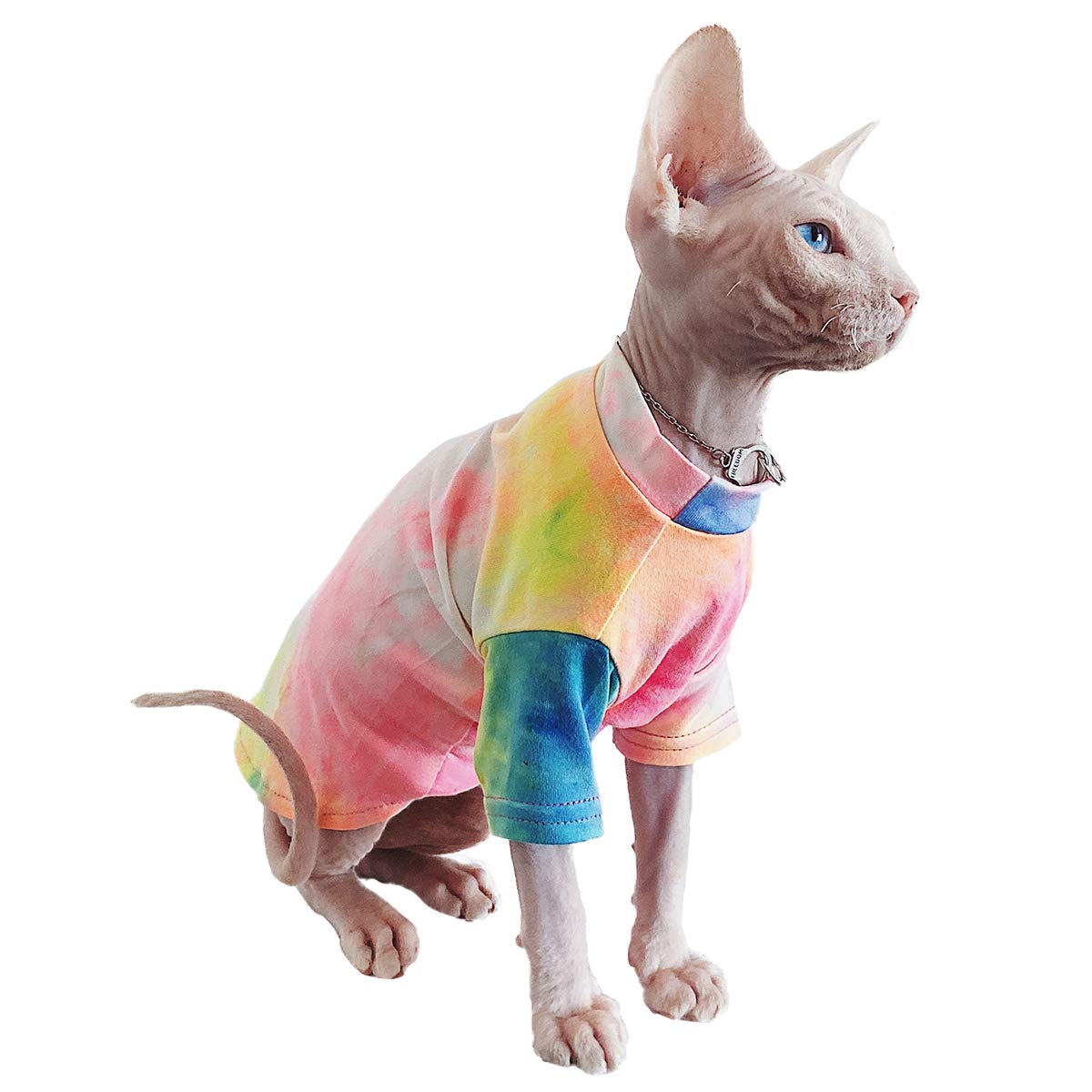 BonaweiteBonaweite Hairless Cats Rainbow Rendering T-Shirt for Spring Summer Autumn, Breathable Cat Wear Clothes Vest Shirts for Sphynx, Cornish Rex, Devon Rex, Peterbald