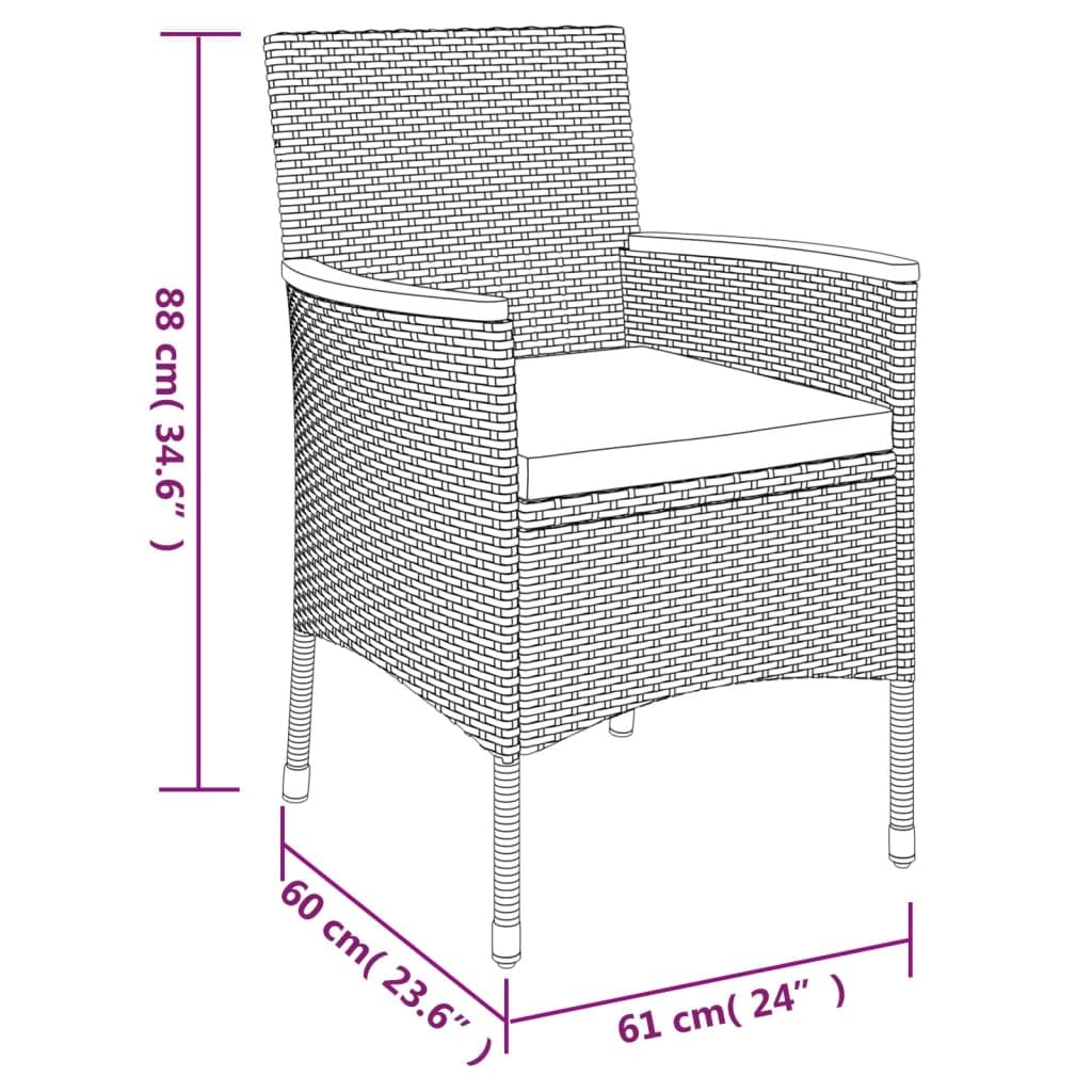 Set di 3 mobili da giardino in polyrattan, colore grigio