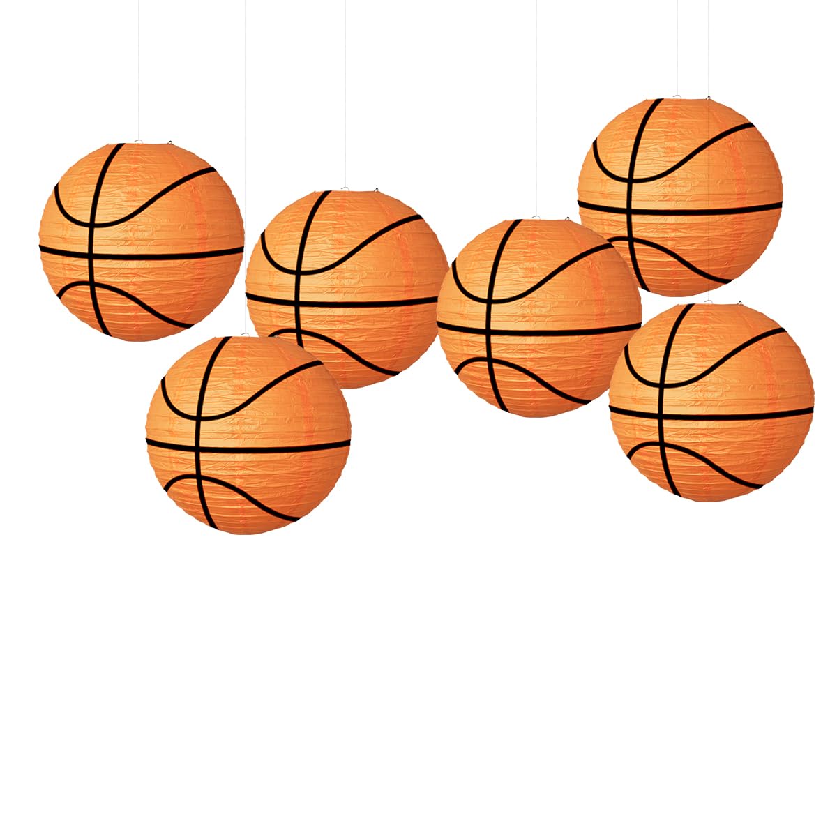 FANSU 6 PCS Paper Lanterns, Round Paper Lanterns for Outside, Paper Lanterns Set Hanging Decorations, Football Print Paper Lantern for Birthday, Party, Garden, Celebrations (25cm,Basketball)
