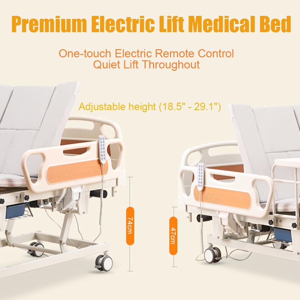 Letto ospedaliero elettrico con materasso ad aria a pressione alternata, letto medico a 5 funzioni, previene le piaghe da decubito per i pazienti,With air mattress 2