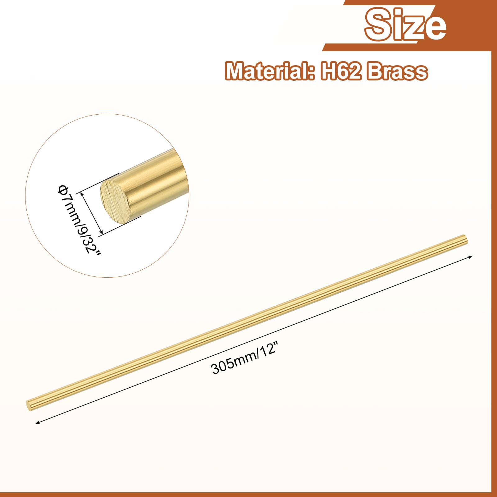 QUARKZMAN Barra Tonda Solida Ottone 9/32" 7mm Diametro 12" 305mm H62 Per Tornio DIY