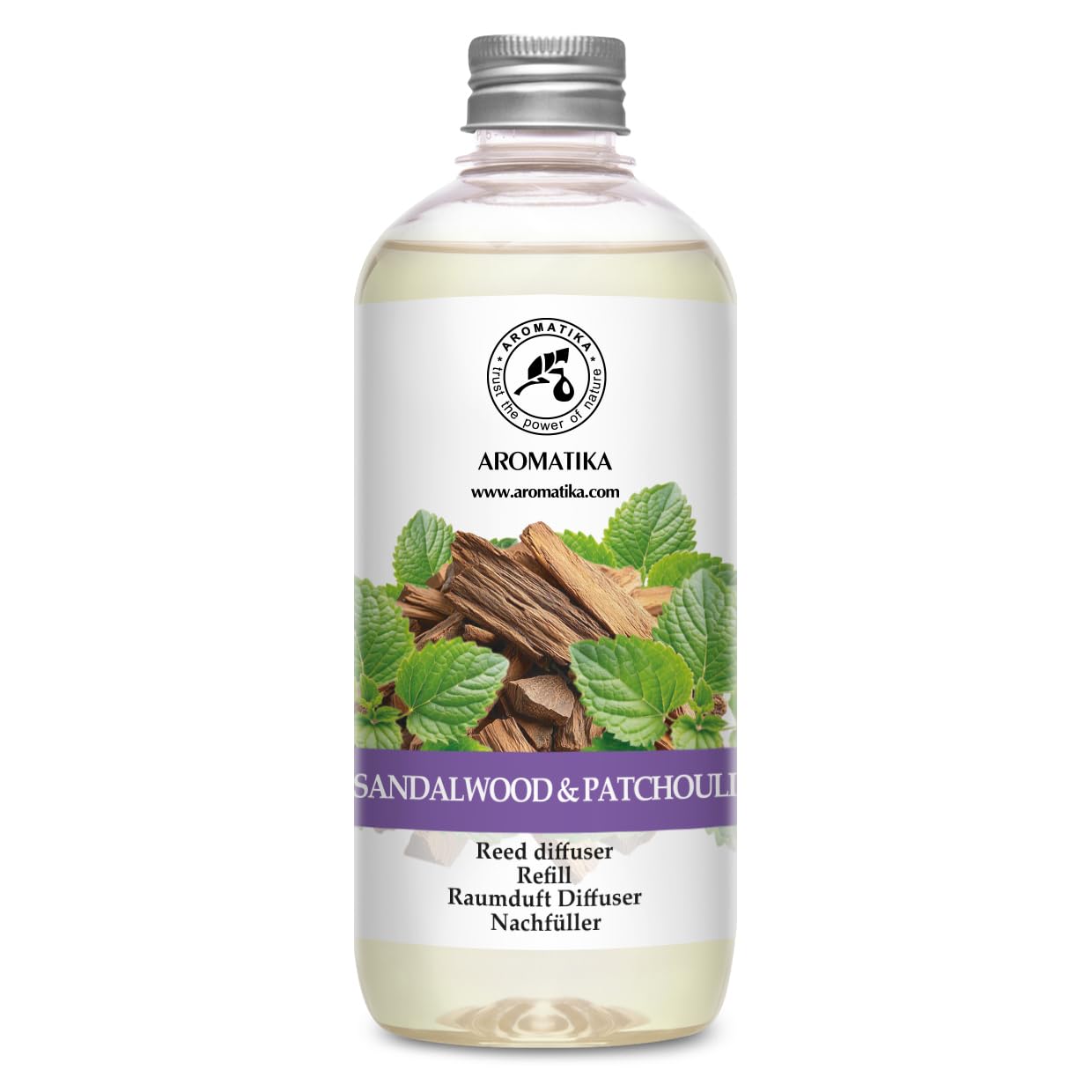 Reed Diffuser Refill Sandalwood - Patchouli 17 Fl Oz - Scented Diffuser Refill with Patchouli Essential Oil - Home Fragrance - Sandal Aroma - Air Freshener - Aromatherapy - Spa - Home - Office