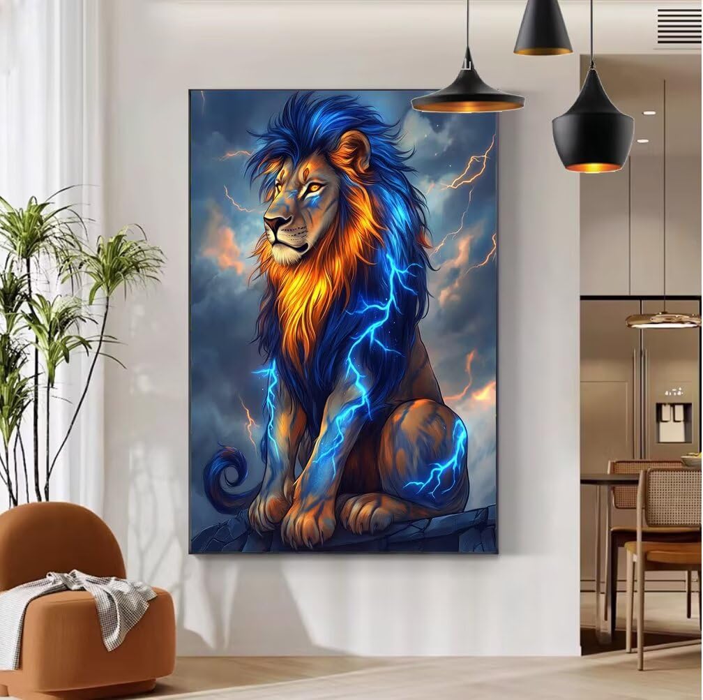 Malowanie lwa dla dorosłych z ramką 60 x 80 cm farba numeryczna dziecko zwierzę malowanie według numerów dla dorosłych z pędzlami i akrylami, aktywność ręczna dla dorosłych do dekoracji ścian, prezent