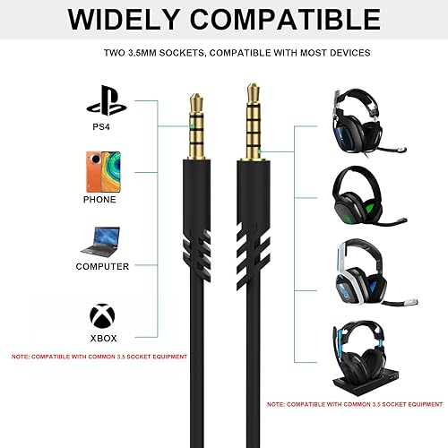Miniatura 4 de Sqrgreat Hizsoaor Cable de audio de repuesto A40 con silencio en línea para auriculares Astro A10 A40TR A40, apto para PS4PS5, Xbox one, PC, 6.5