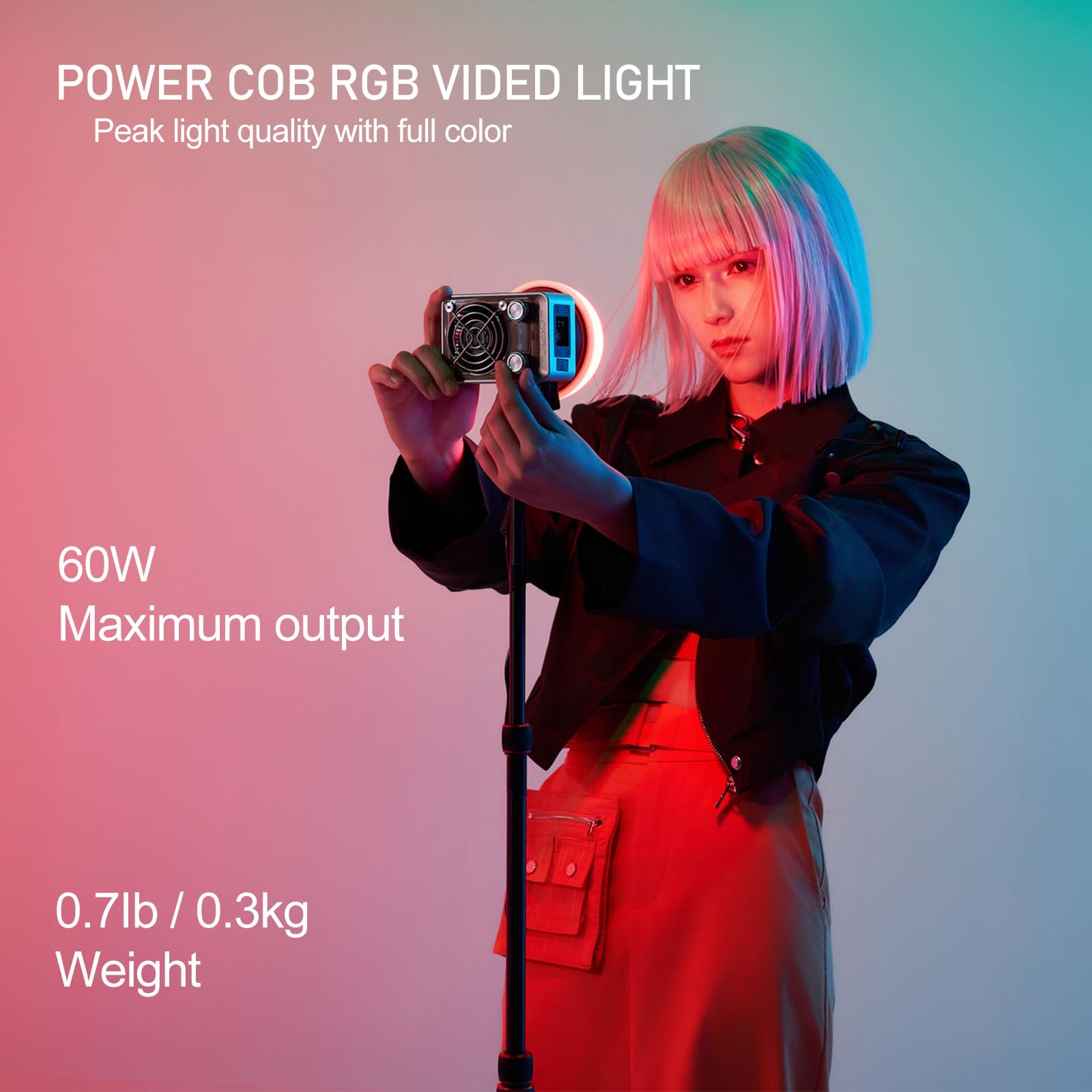 ZHIYUN Molus X60 RGB Combo 60W COB Video Light,LED Camera Light, Bi-Color 2700K-6500K CRI 95 TLCI 98 w/Grip Battery, APP Control 15 Scenes for Video Recording/Portrait Shooting/TVC