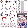 4th of July Accessories Patriotic Party Favors Supplies 6 Headbands 9 Necklaces 20 Slap Bracelet and 20 Temporary Tattoos for Fourth of July Party Decorations Independence Day Memorial Day
