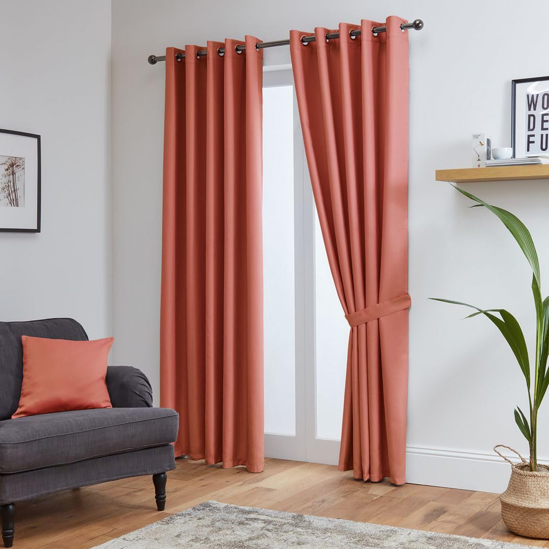 John Aird Blackout Curtains Thermal Energy Saving Eyelet Curtains for Bedroom & Living Room Including Tie Backs (Coral, W 90" x 108" (2 Panels) โ image 1