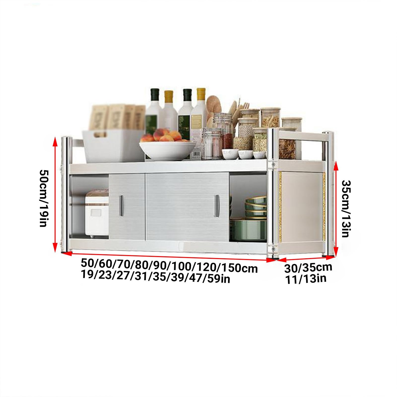 SeModern Küchenschrank aus Edelstahl mit Schiebetüren, 3 Etagen, 120 x 35 x 50 cm