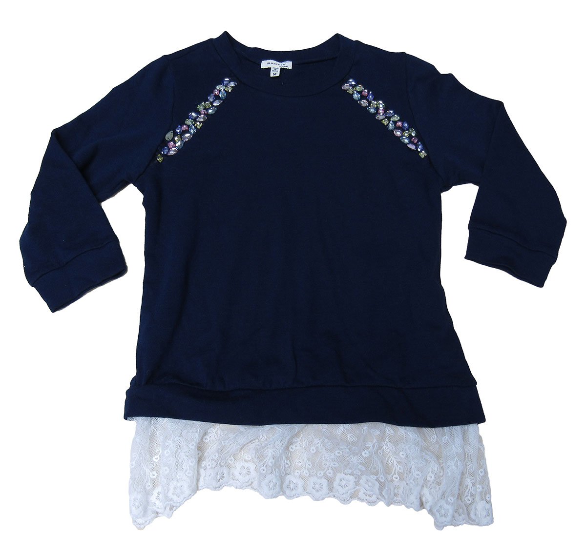 MonteauGirls' Embellished Layered-Look Lace Sweatshirt Navy