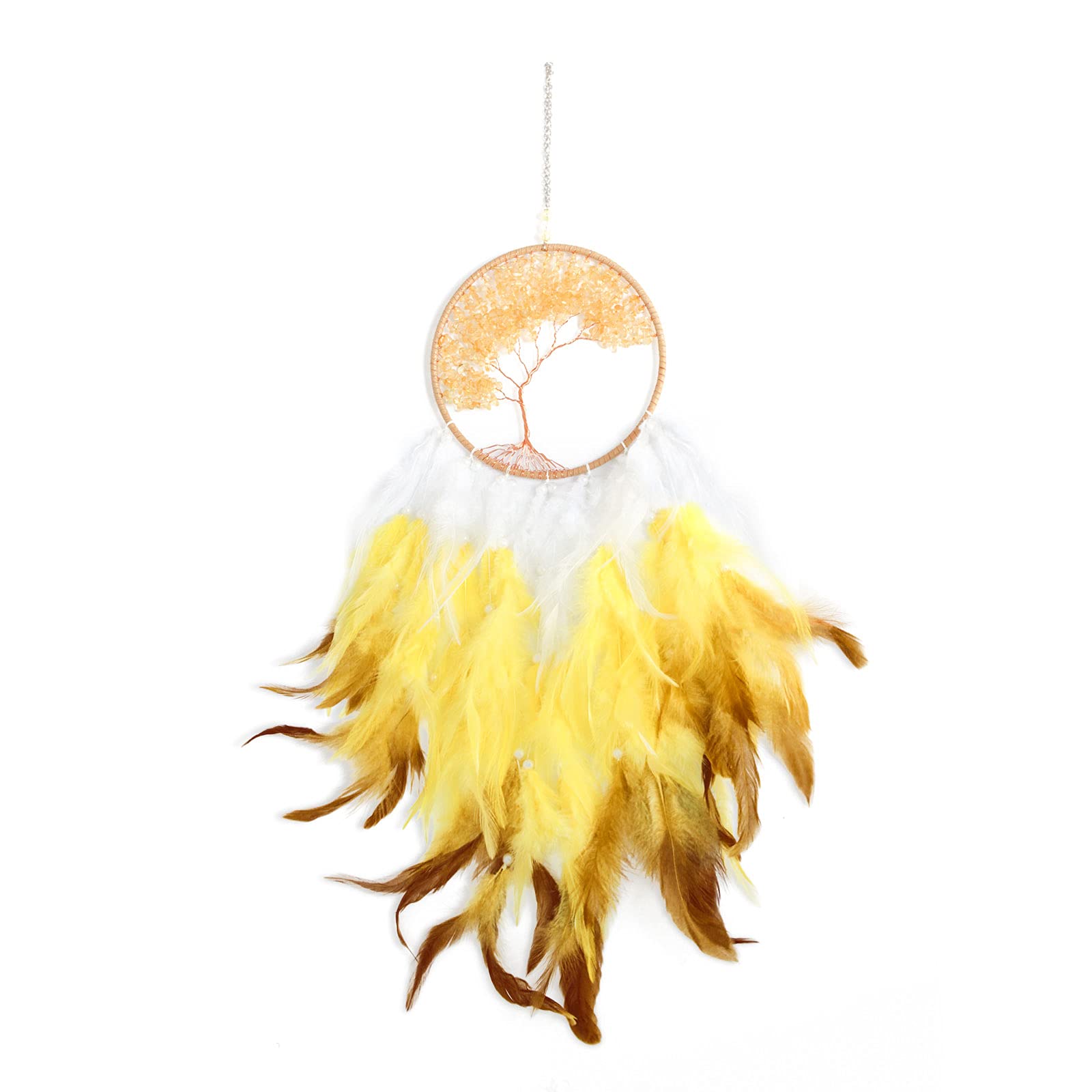 Acchiappasogni con albero della vita in citrino dorato, decorazione da parete con pietra di cristallo curativa, acchiappasogni fatto a mano, decorazione da parete per camera da letto, festa di nozze,