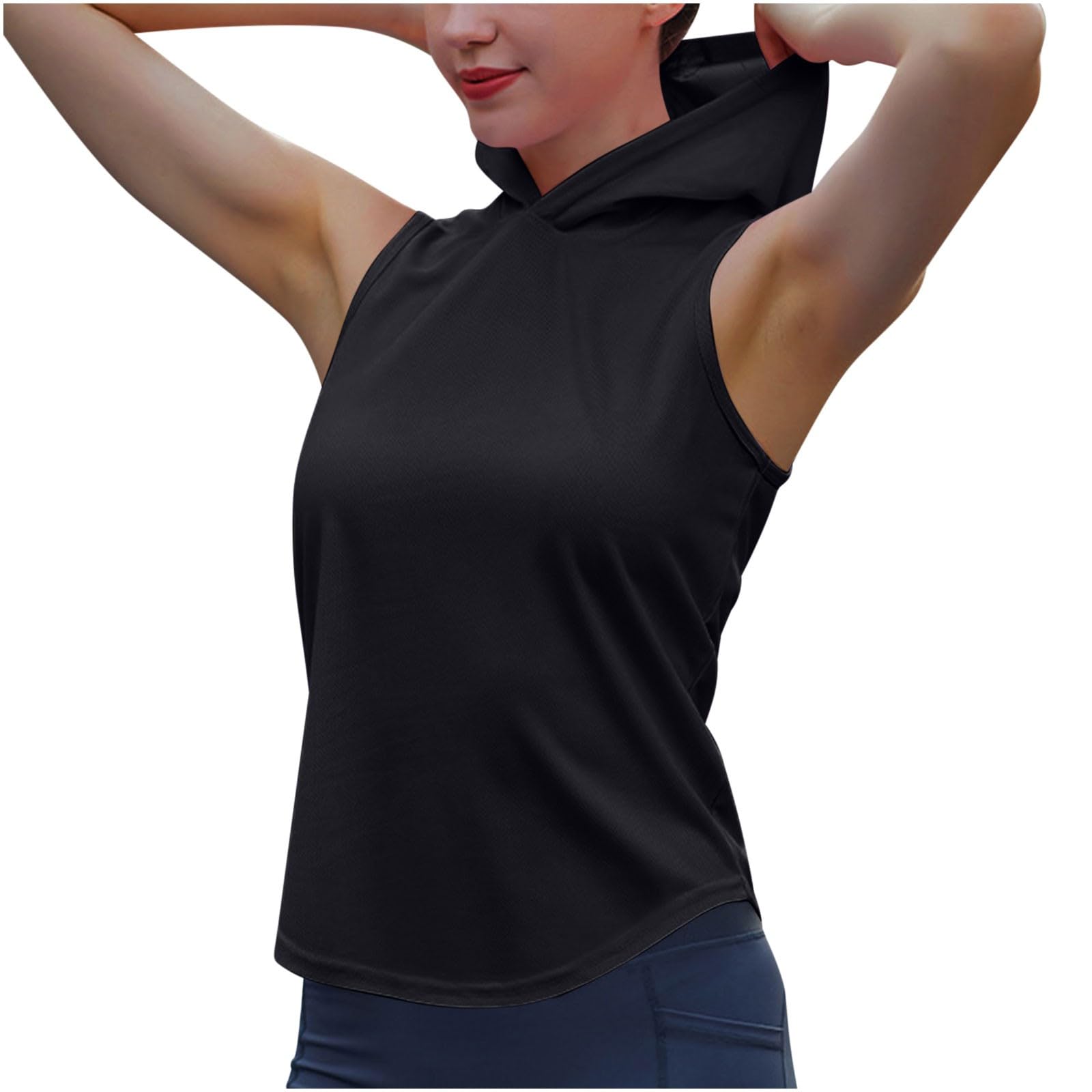 Womens Activewear Workout Hooded Tank Tops Sleeveless Yoga Camis Breathable Quickly Dry Shirt Gym Running Active Tee