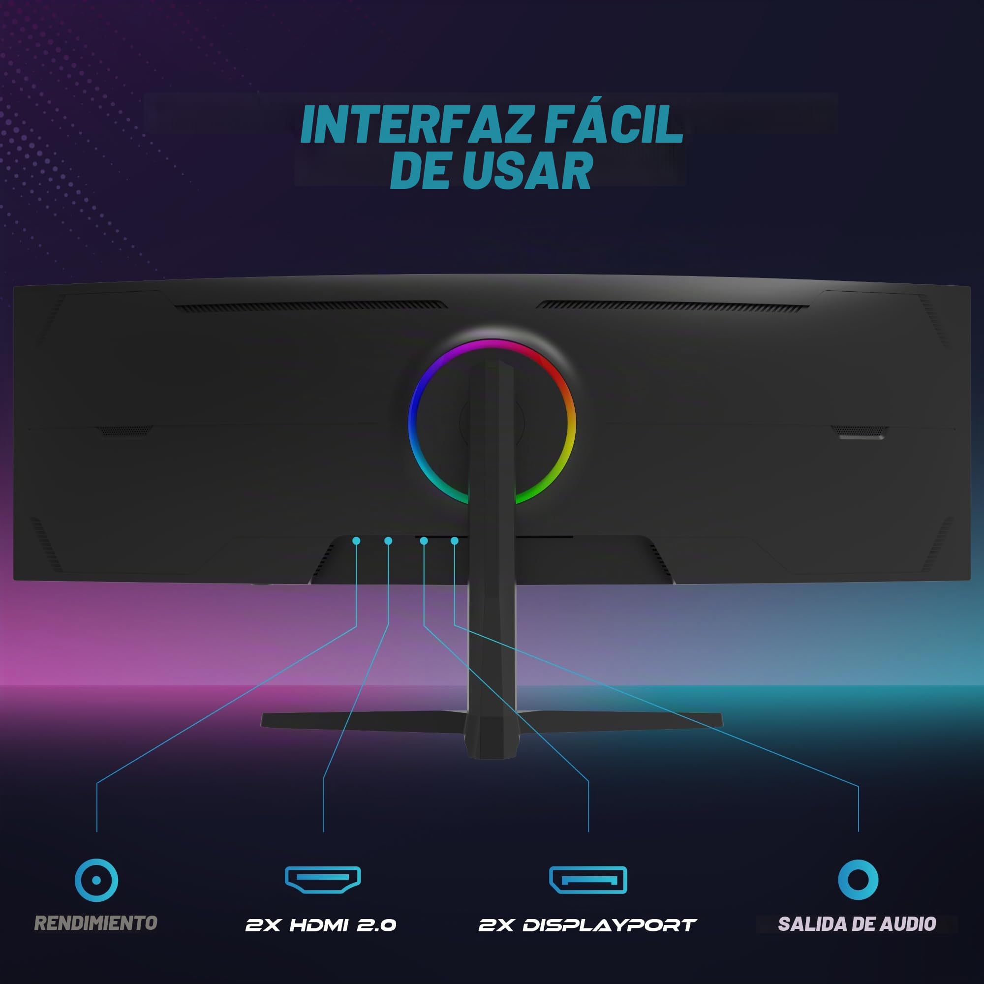 Vibox 49 Pulgadas, Monitor Gaming 165Hz, Curvo Ultra-Ancho – DQHD, 1 ms, Adaptive Sync, HDMI y DP