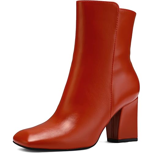 mysoft Women's GoGo Ankle Boots Square Toe Side Zipper Chunky Block Heel Mid Calf Low Heeled Short Booties