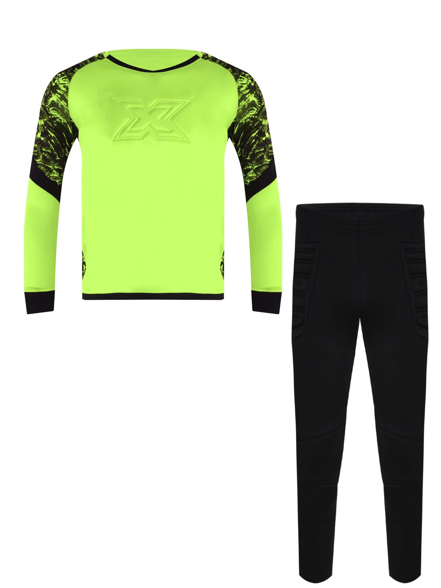dPois Tuta da Portiere di Calcio per Bambini e Ragazzi Completino Completo Calcio Calcetto Torneo Scuola Sport Maglia da Portiere Maniche Lunghe + Pantaloni Sportivi Verde 11-12 anni