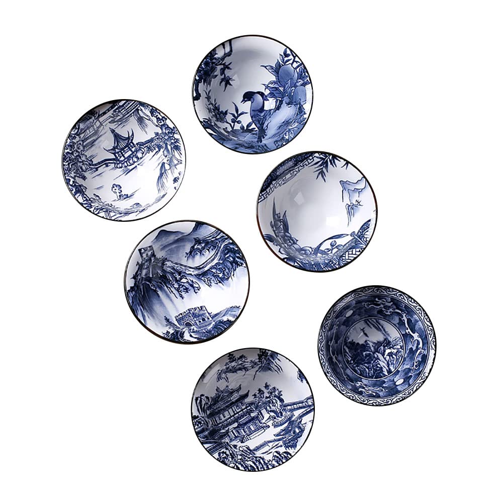 G-LIKE Blau-Weiß Porzellan Teetassen Geschenkbox – Traditionelles Chinesisches Teegeschirr Retro-Stil Antik Handwerk 6-teilig Set Teeschalen Tee Zeremonie Kunstwerk Gongfu Teekunst (Blauweiß2)