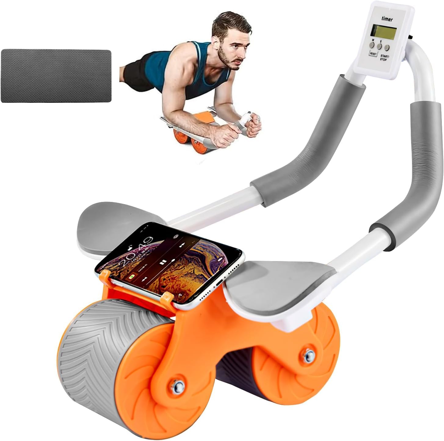 Perfect Fintess Floor-Safe Ab Exercise Roller with Phone Mount, Digital Timer, 10cm Wide Wheels, 100kg Load Capacity, Multi-Surface Compatible-image-48