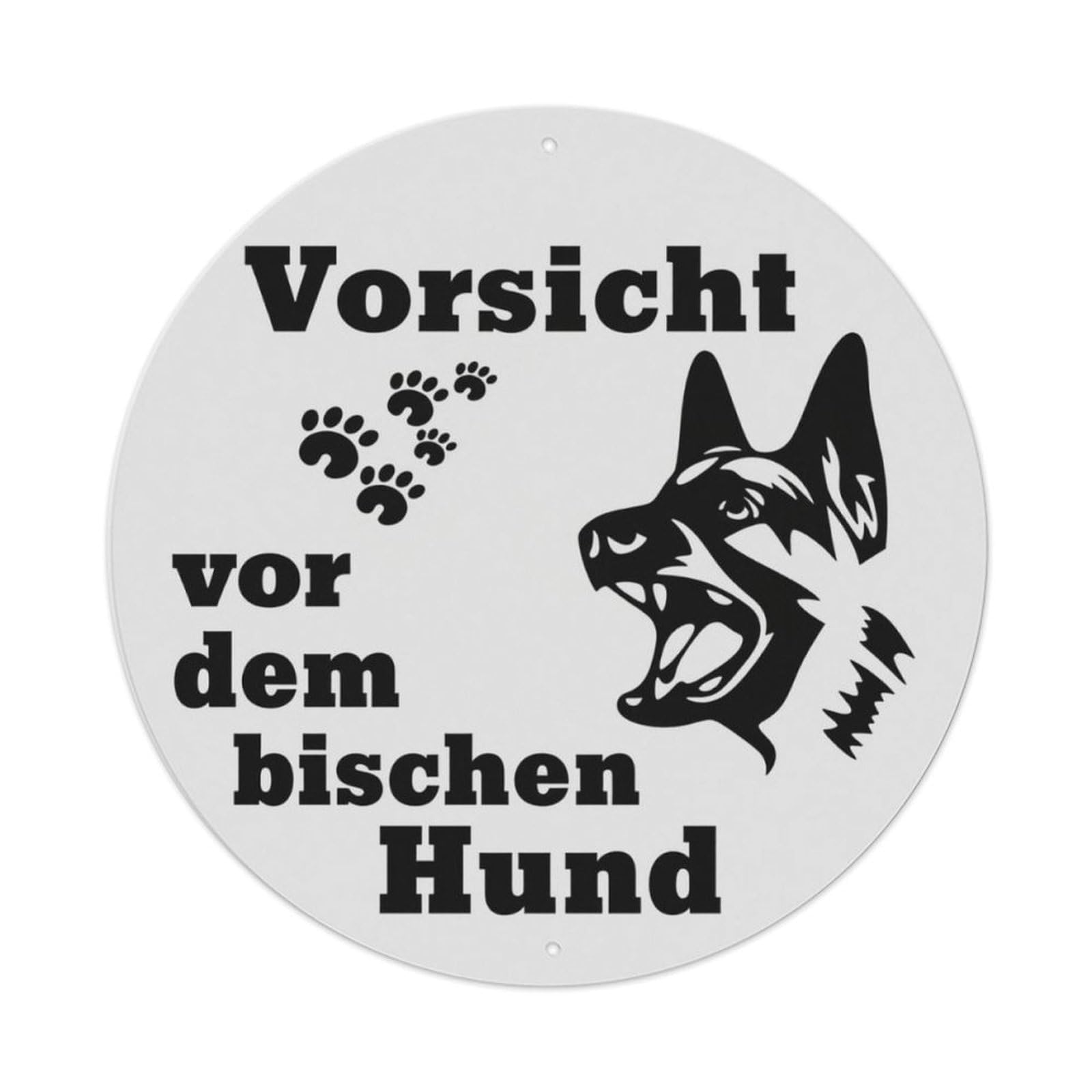 German Beware Biting Dog Round Sign Vintage Aluminium Metal Sign, Retro Wall Decor for Home, Bar, Garage & Farmhouse 20x20cm