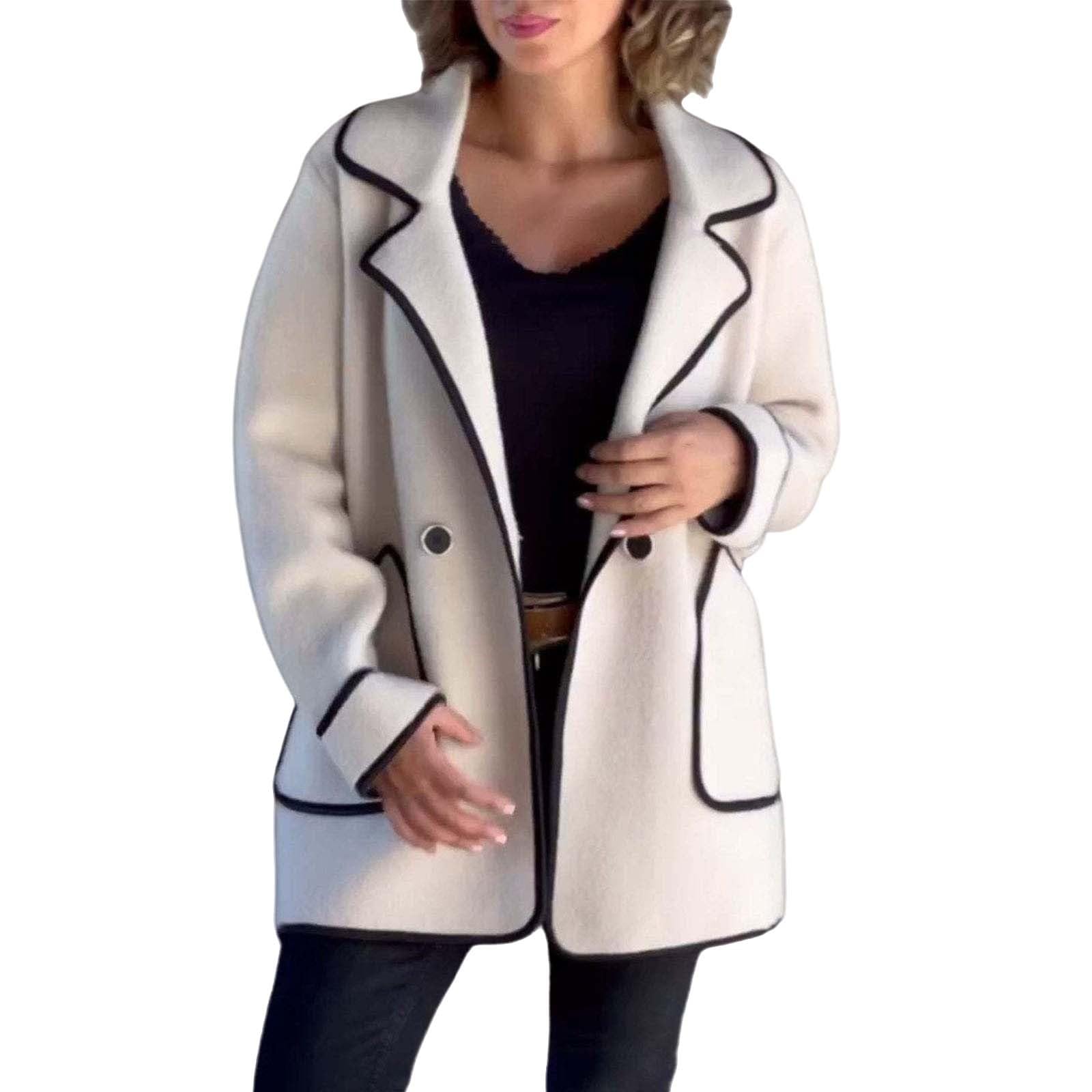 Damen Tweed Blazer Weiß Strickblazer Kurzblazer Samtblazer Business Outfit Womens Jacket Sweatblazer Sakko Weiss Jackett Trachtenblazer Übergangsjacke Kurzmantel Elegantes