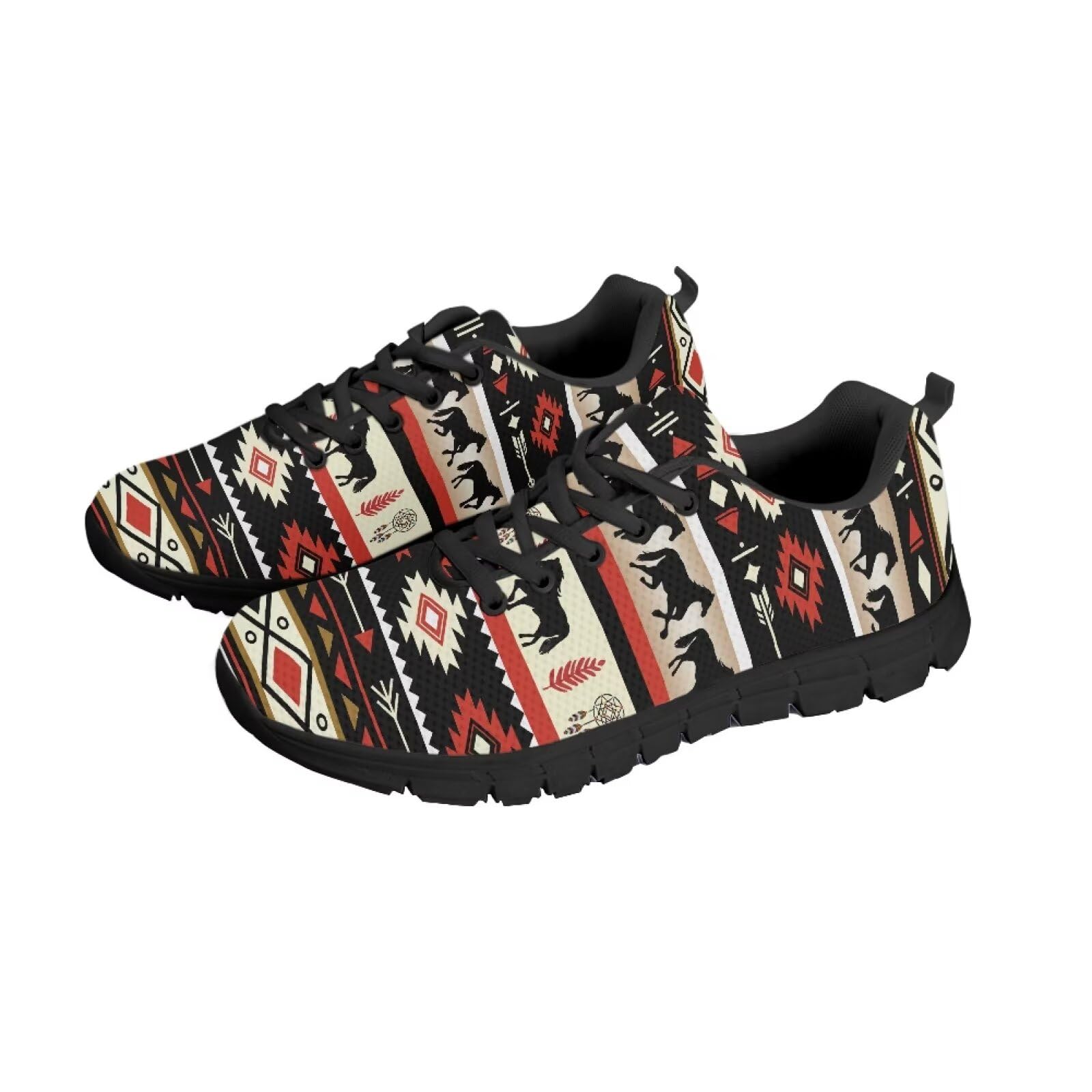 JUDENTIDOS Women Mesh Sneakers Southwest Aztec Native American Horse Lace Up Athletic Tennis Running Walking Shoes Comfortable Footwear