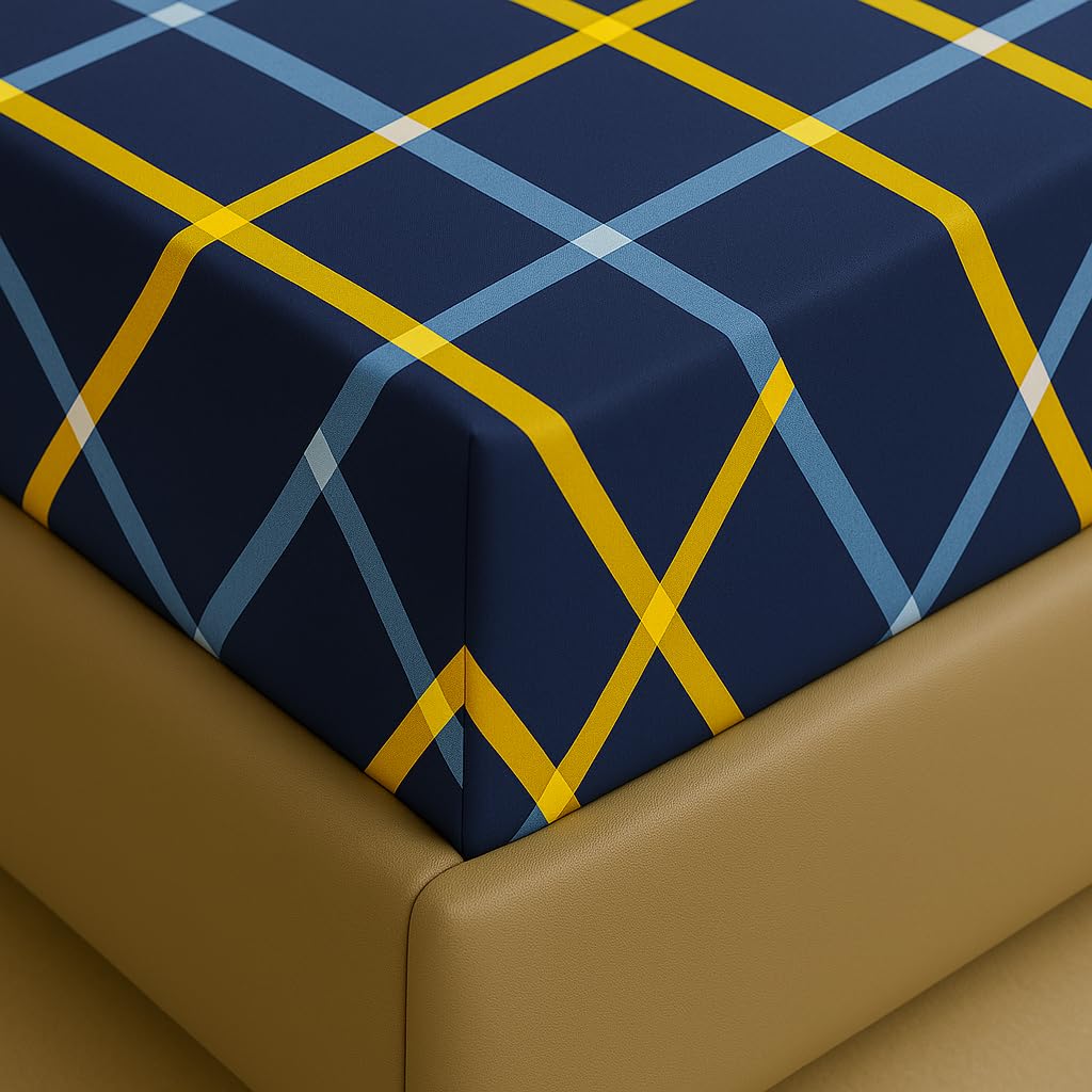 Homedy Premium Cotton Elastic Fitted Bedsheets with 1 Pillow Covers |Floral Printed Single Bed Elastic 220 TC Supersoft Breathable & Wrinklefree | for 72x36+6 Inches, Striped Printed Blue and White - Image 2 thumbnail