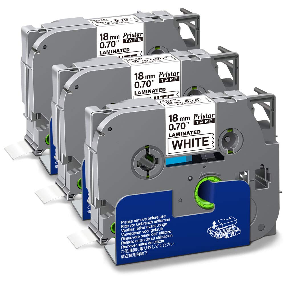 Pristar Compatible for Brother TZe Tape Replacement for TZE-241 Tze241 TZ-241 TZ241 for Brother Label Maker P-Touch PT-D400AD PTD600 PT-P700 PT2730 Cube, 18mm Black on White Tape 3/4" x 26.2', 3-Pack