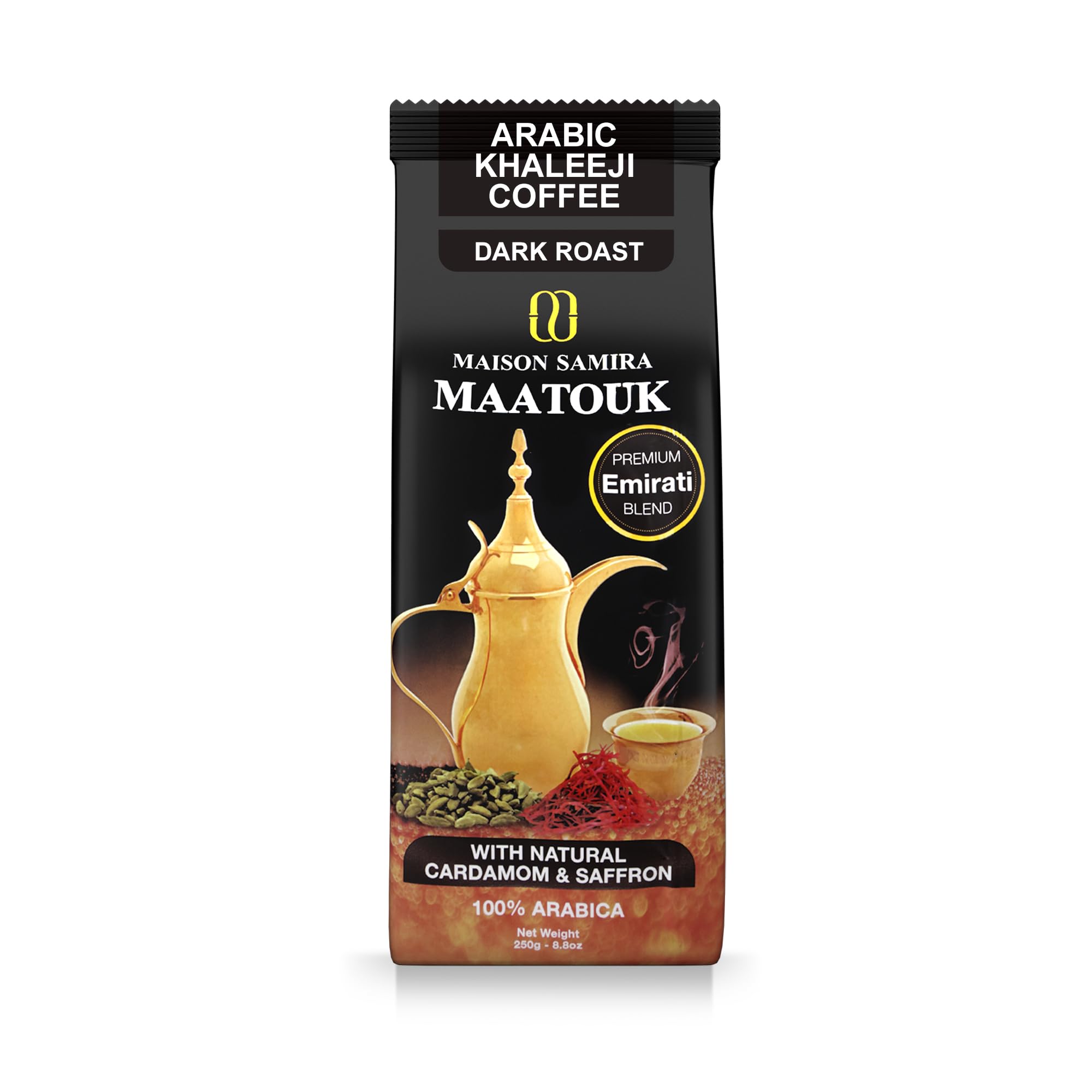 MaatoukCoffee, Dark Roast Arabic Coffee, Rich And Intense Aroma, With Cardamom 250G
