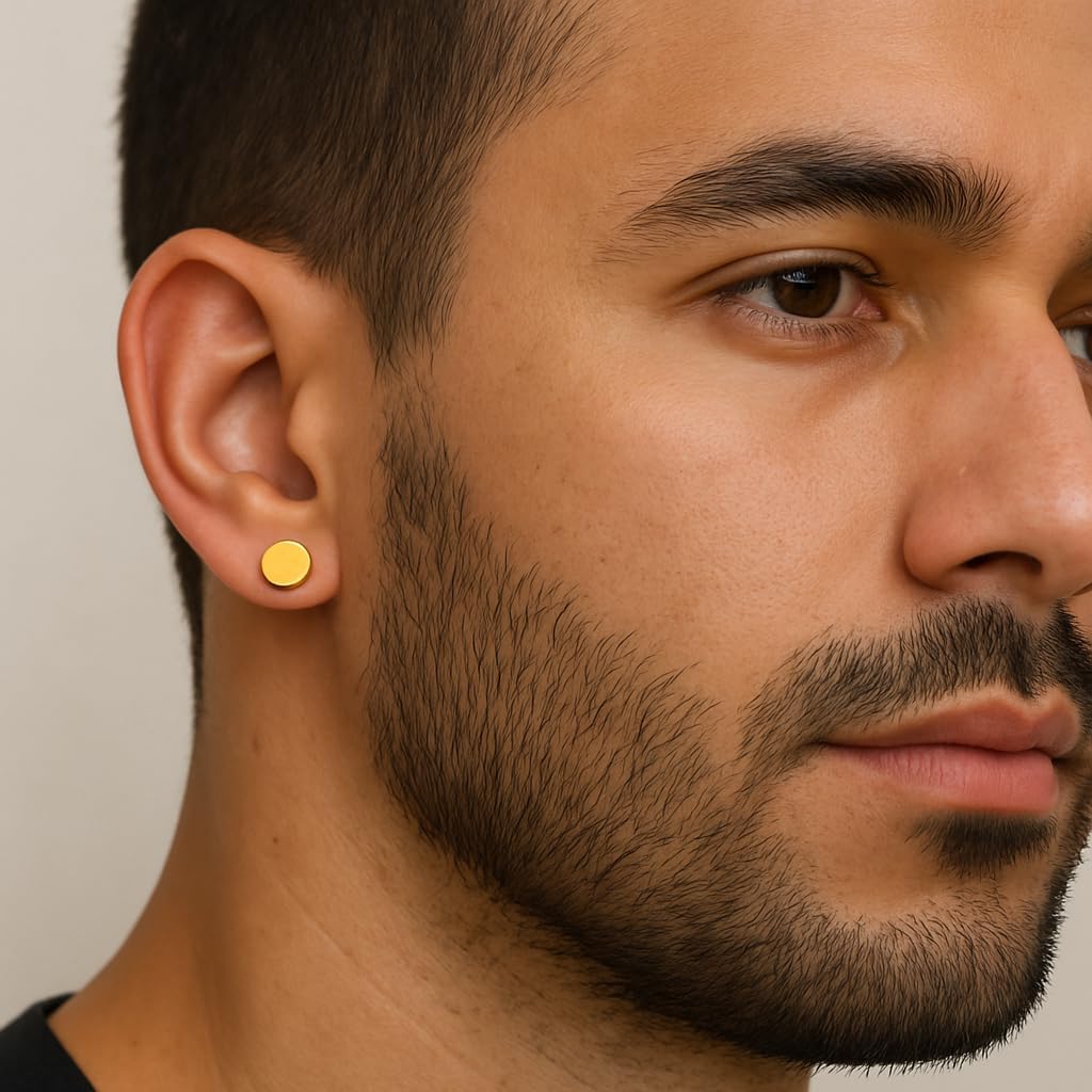 Men's Black or Yellow Ion-Plated 316L Stainless Steel 8mm Reversible Earrings, Choice of Style