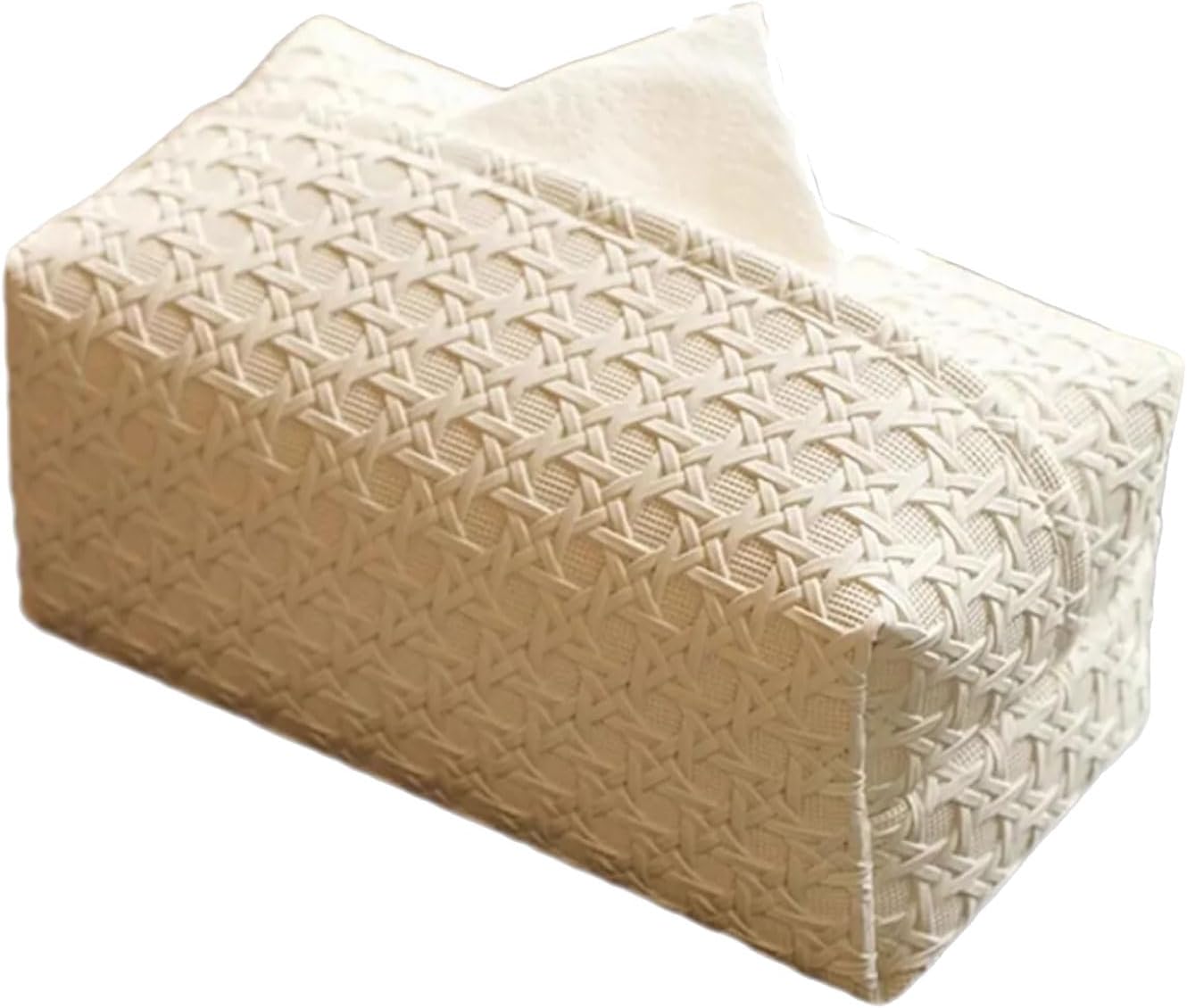 Multipurpose PU Leather Tissue Box Cover Rattan Weave Easy for Household Automotive Use Large Capacity Tissue Cover