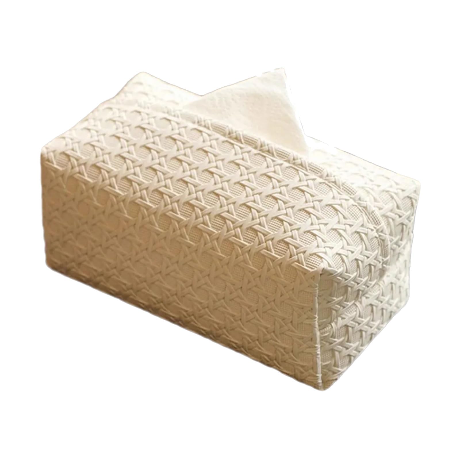 CAZSTYK Multipurpose PU Leather Tissue Box Cover Rattan Weave Waterproof Easy Cleaning for Household Automotive Use Tissue Box Holder