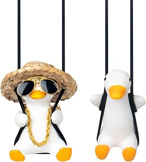 OPUHOHR 2PCS Car Charm Hanging Ornament of Swinging Duck Rear View Mirror Hanging, Super Cute Car Rearview Mirror Pendant Decoration, Car Interior Accessories