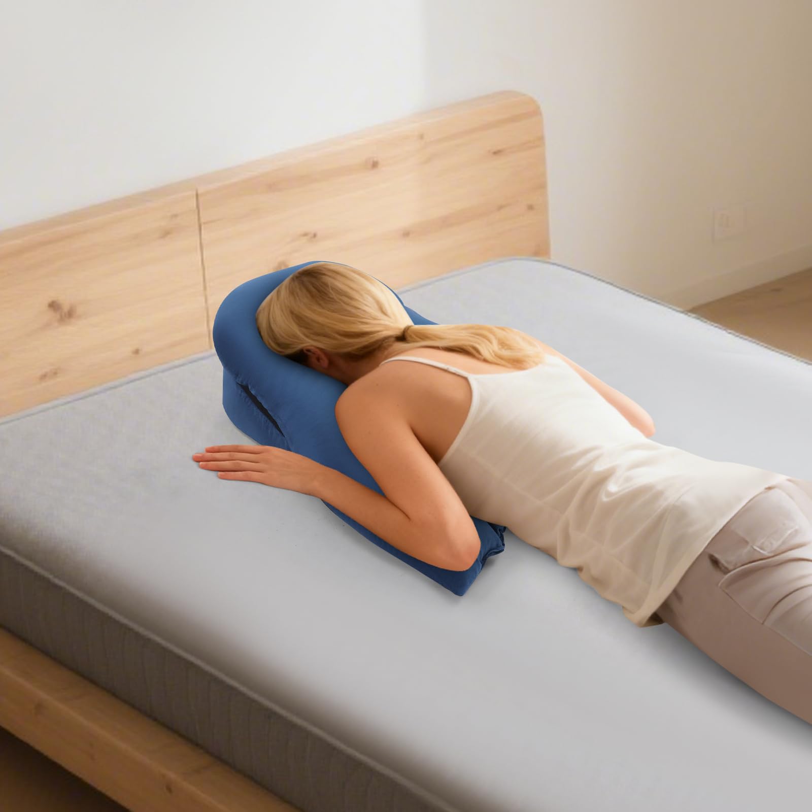 Gesichtskissen zum Schlafen, Postoperatives Kissen mit Loch nach der Augen-Operation für Bauchschläfer, Massage Kopfstütze für Netzhautvitrektomie-Erholung & Zuhause (Blau)