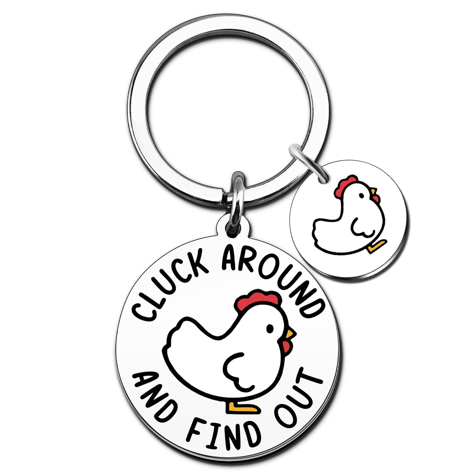 Chicken Keychain for Chickens Lovers Chicken Gifts for Women Men Unique Chickens Stuff Cluck Around and Find Out Sign