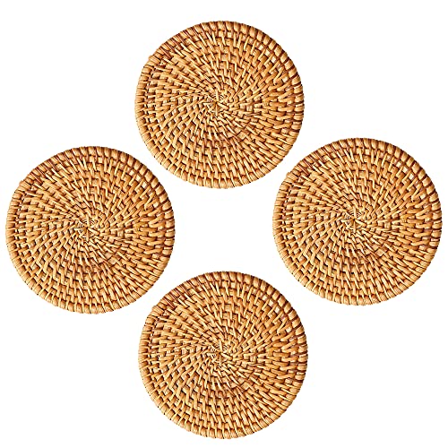 Set di 2 Tovagliette Ovali in Rattan Naturale Intrecciate a Mano Tappetino Resistente al Calore Treppiede(Ovale30x40cm
