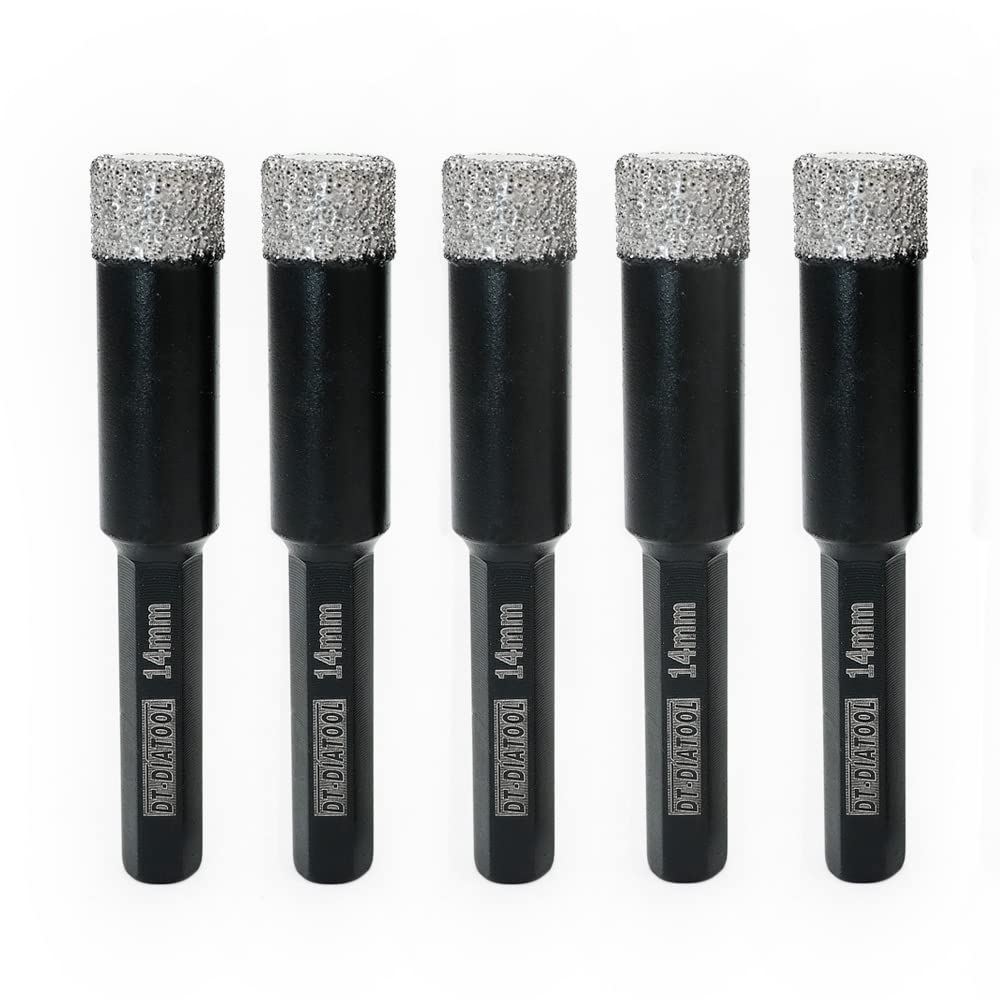 Dt-Diatool Black Hex Shank Dry Diamond Drill Core Bits 5Pcs 14Mm Vacuum Brazed Hole Saw For Tile Porcelain Ceramic Marble Granite