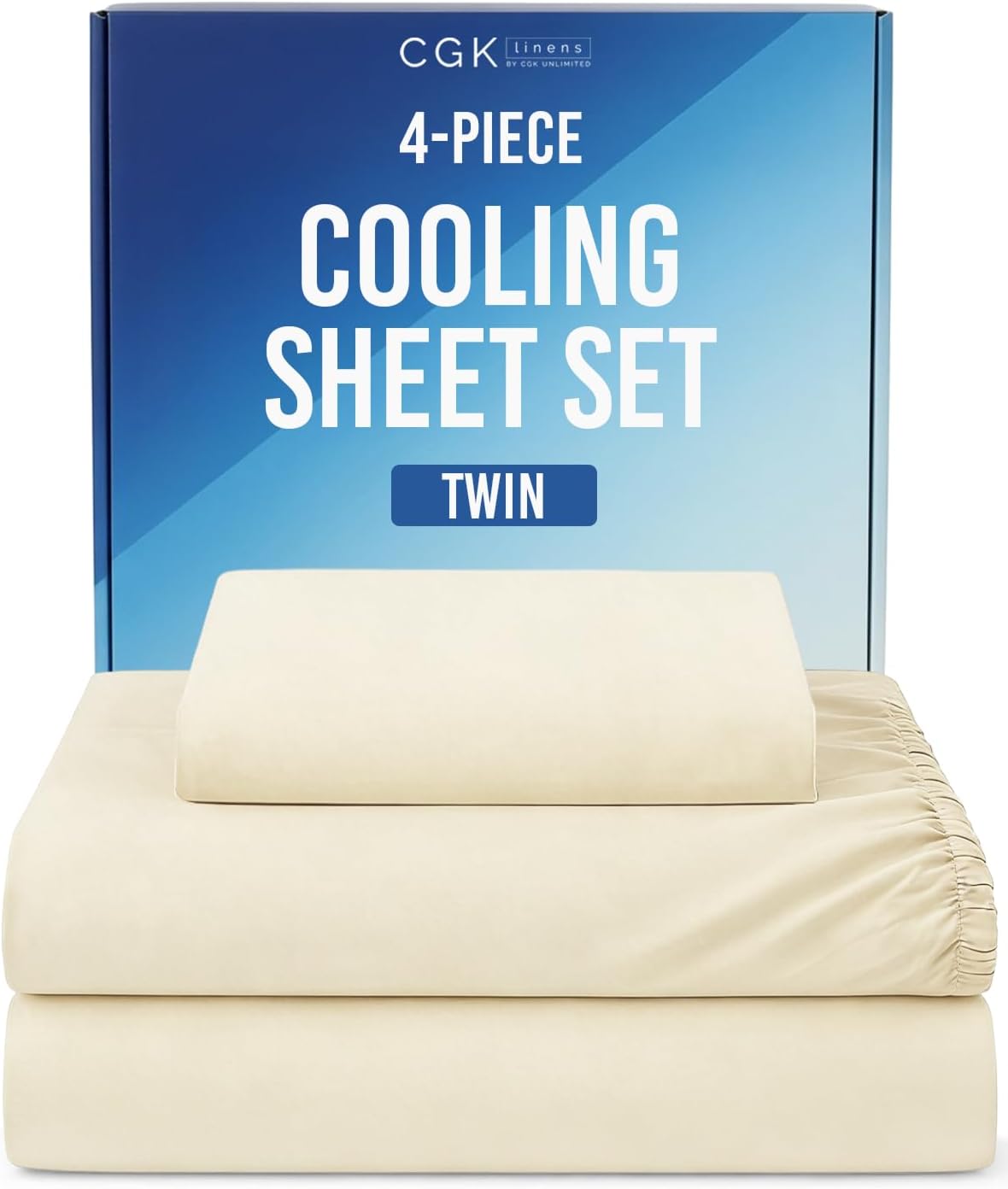 Cooling Sheets Set Twin Size - 3 Piece Summer Bed Sheets for Hot Sleepers - Cooling Bedding Set - Soft, Breathable, Lightweight - 1 Flat & 1 Fitted & 1 Pillowcase - Deep Pockets 8" to 16" - Off White"