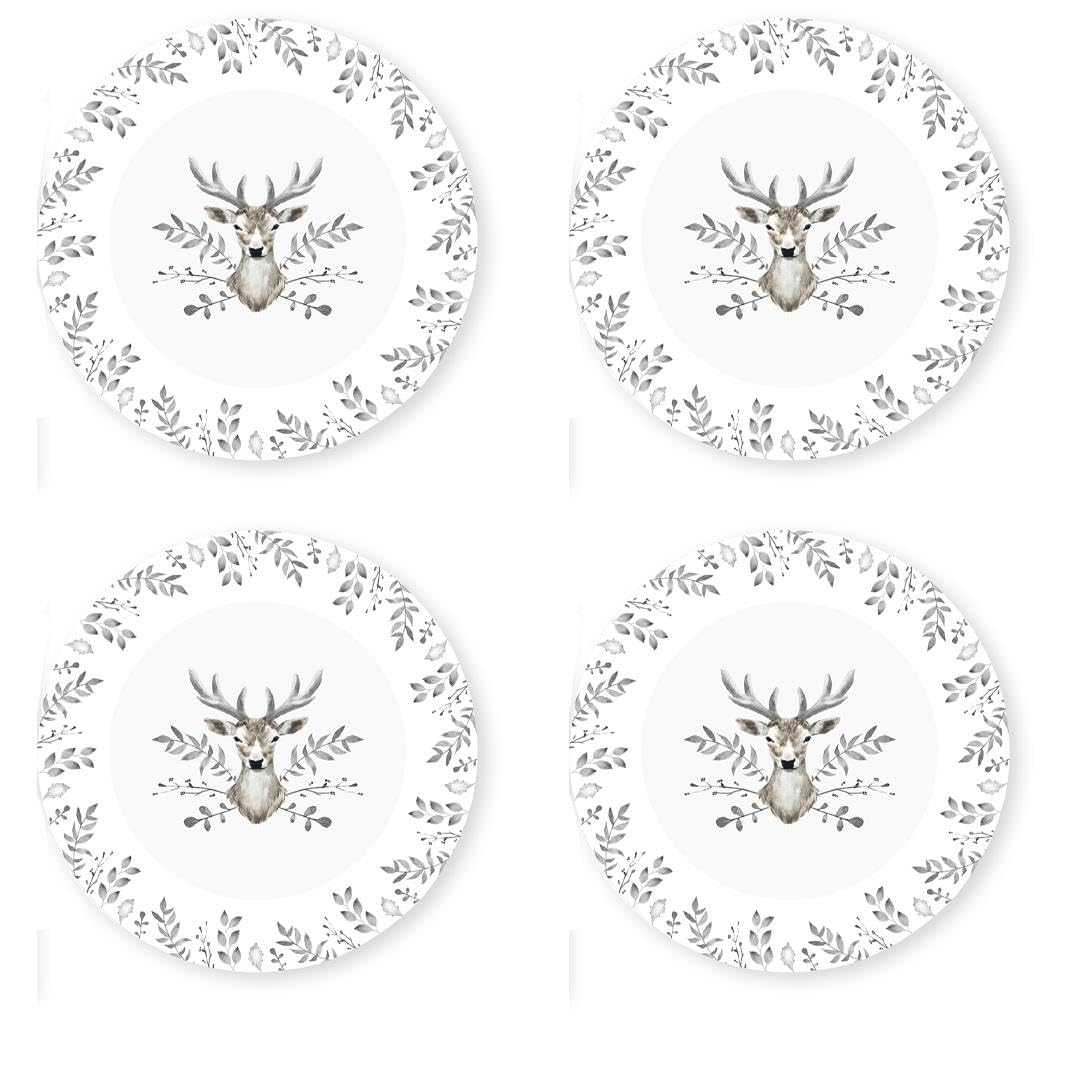 Yöl 4 X Dinner Plates Set Of 4 Dinner Plates Christmas White And Grey Stag Design Porcelain Festive Dinner