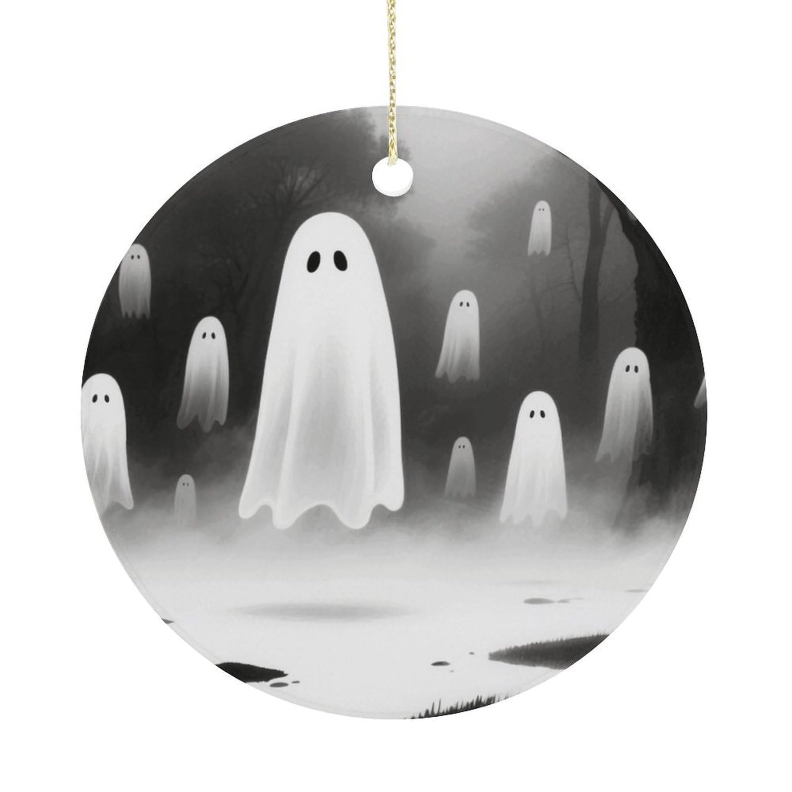 Personalized Christmas Ornaments 2025 Ceramic Hanging Ghost Ornaments with Gold String Double-Sided Vintage Holiday Decorations for Tree Mantel Tabletop Xmas Party Favors