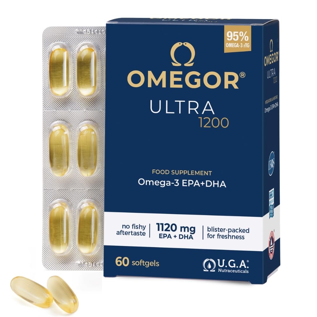 Omega 3 Fish Oil 1200mg Ultra - 610mg EPA and 510 DHA Omega3 IFOS Certified - High Bioavailability and No Aftertaste (60 Caps)