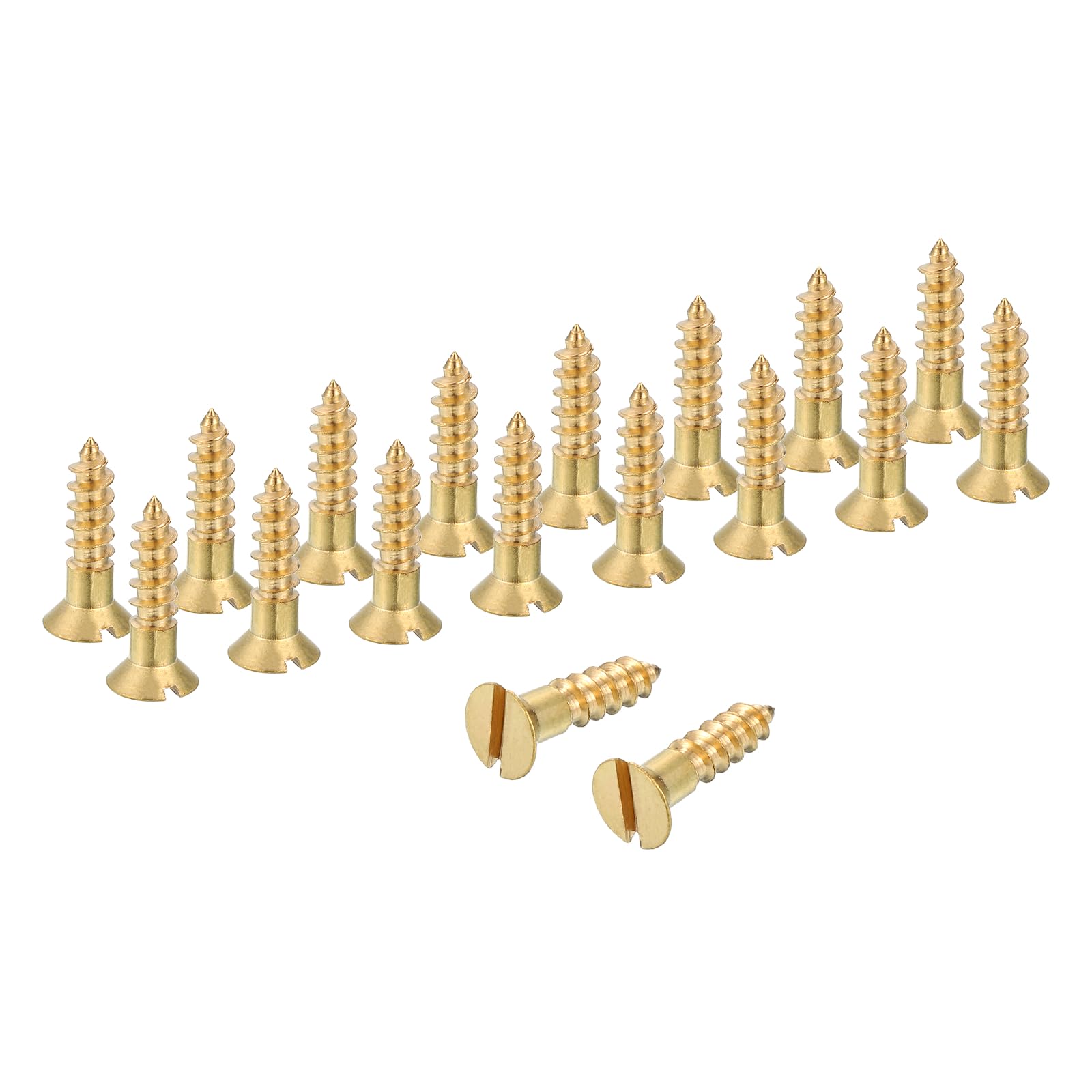 sourcing map Wood Screws, M4 x 16mm Brass Slotted Flat Head Self Tapping Screw Quick Metal Self-Tapping for Indoor Household Appliances Furniture Woodworking Pack of 28