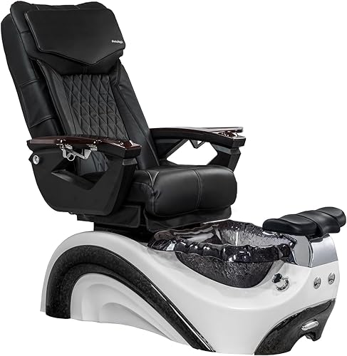 Perla 18 LX Shiatsulogic - Silla de pedicura de níquel negro con bomba de descarga, elegante bañera de pedicura con chorro magnético sin tubería,