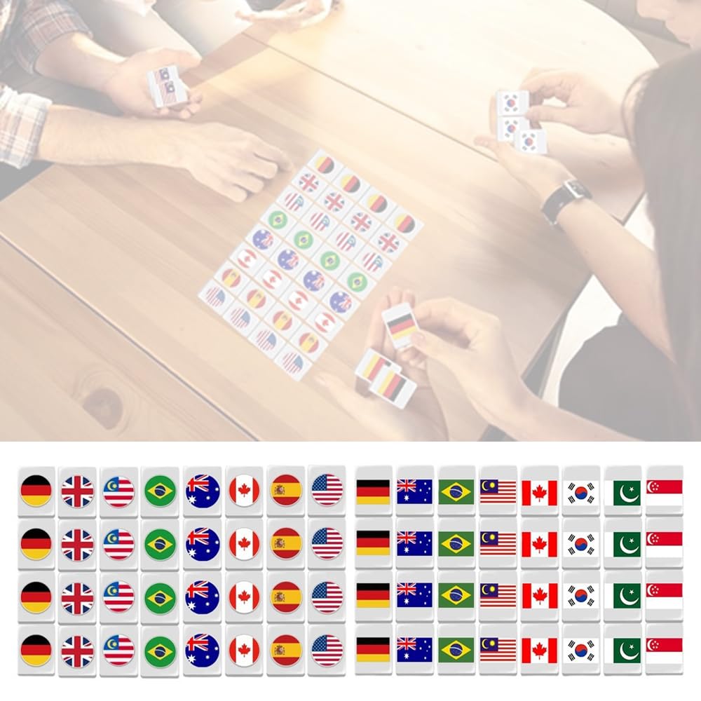 65 Tiles Mahjong Spiel Blöcke, Seaside Escape Spiel, National Flag Mahjong Game Set, Flaggenmuster Mahjong Sets, Mini Mahjong Spiel für Familie Reise Spiel Tabletopspiel Partyspiele