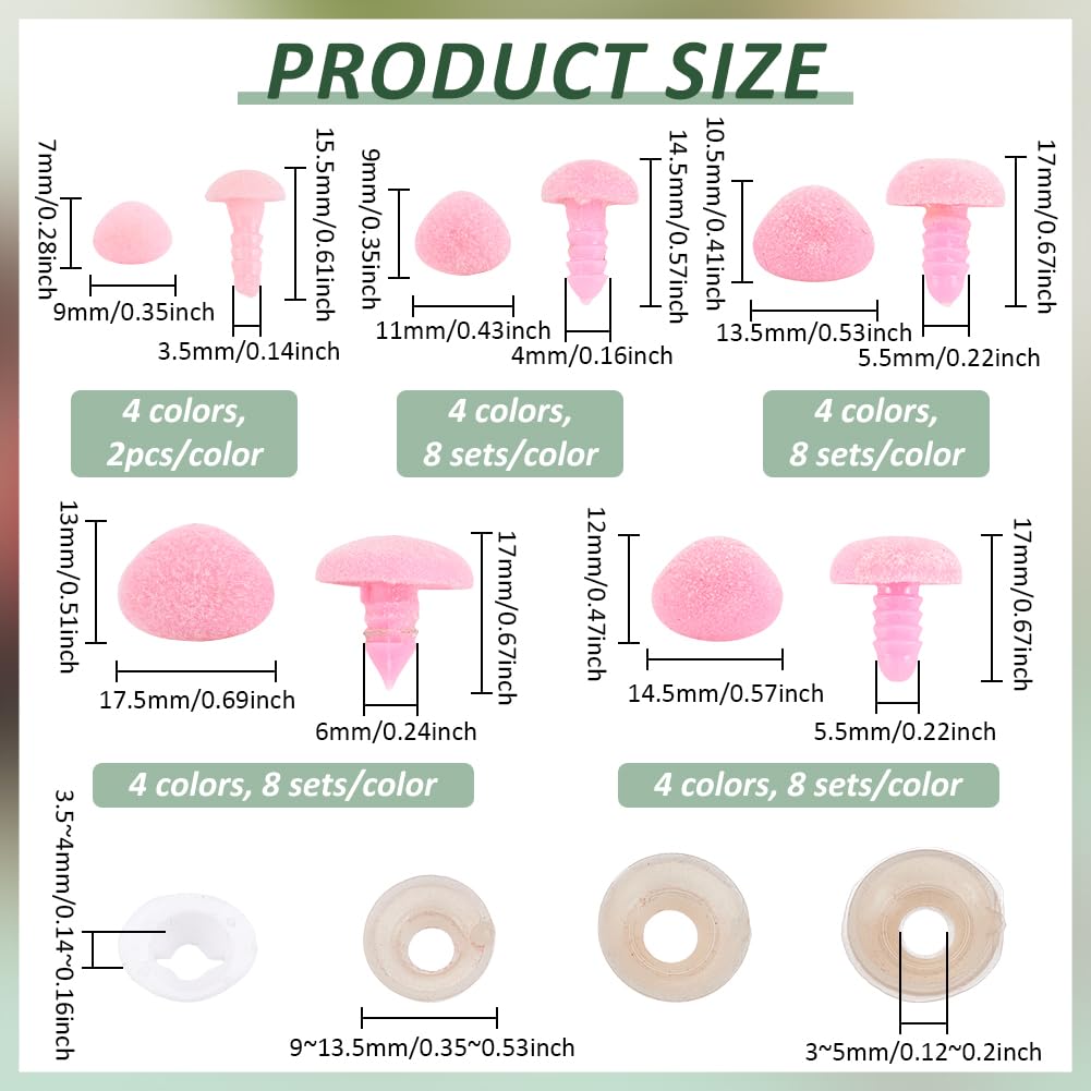 PH PandaHall 136 Sets Safety Noses for Amigurumi 5 Sizes 4 Colors Triangle Noses Flocking Safety Nose Pink Velvet Stuffed Animal Nose with Washers for Amigurumi Stuffed Puppets Plush Animals Crochet - Image 2